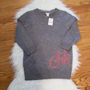 NWT-J. Crew gray sweater with pink bicycle